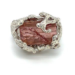 Rubellite 12.20ct Platinum Finish Solid SilverRing